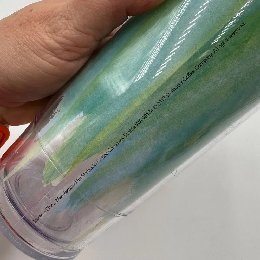 Starbucks Blue Green Paint Strokes Cold Cup Tumbler 24oz